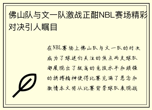佛山队与文一队激战正酣NBL赛场精彩对决引人瞩目